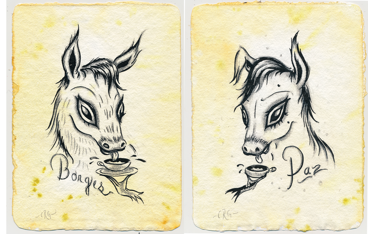 Camille Rose Garcia 'Borges Drinks Coffee' & 'Paz Drinks Coffee'