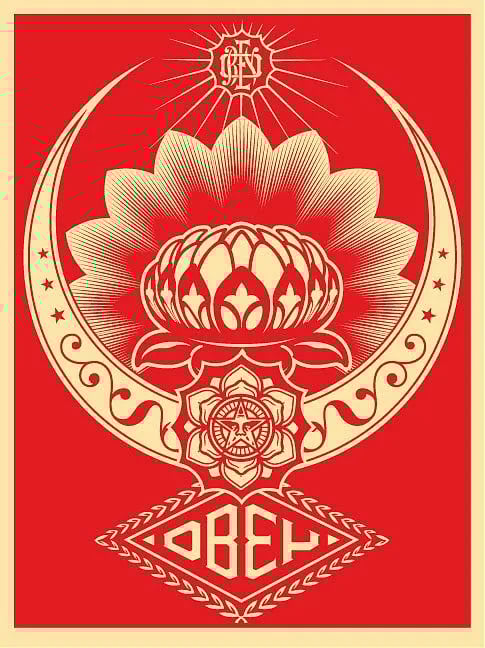 Shepard Fairey 'Lotus Ornament' in black/red